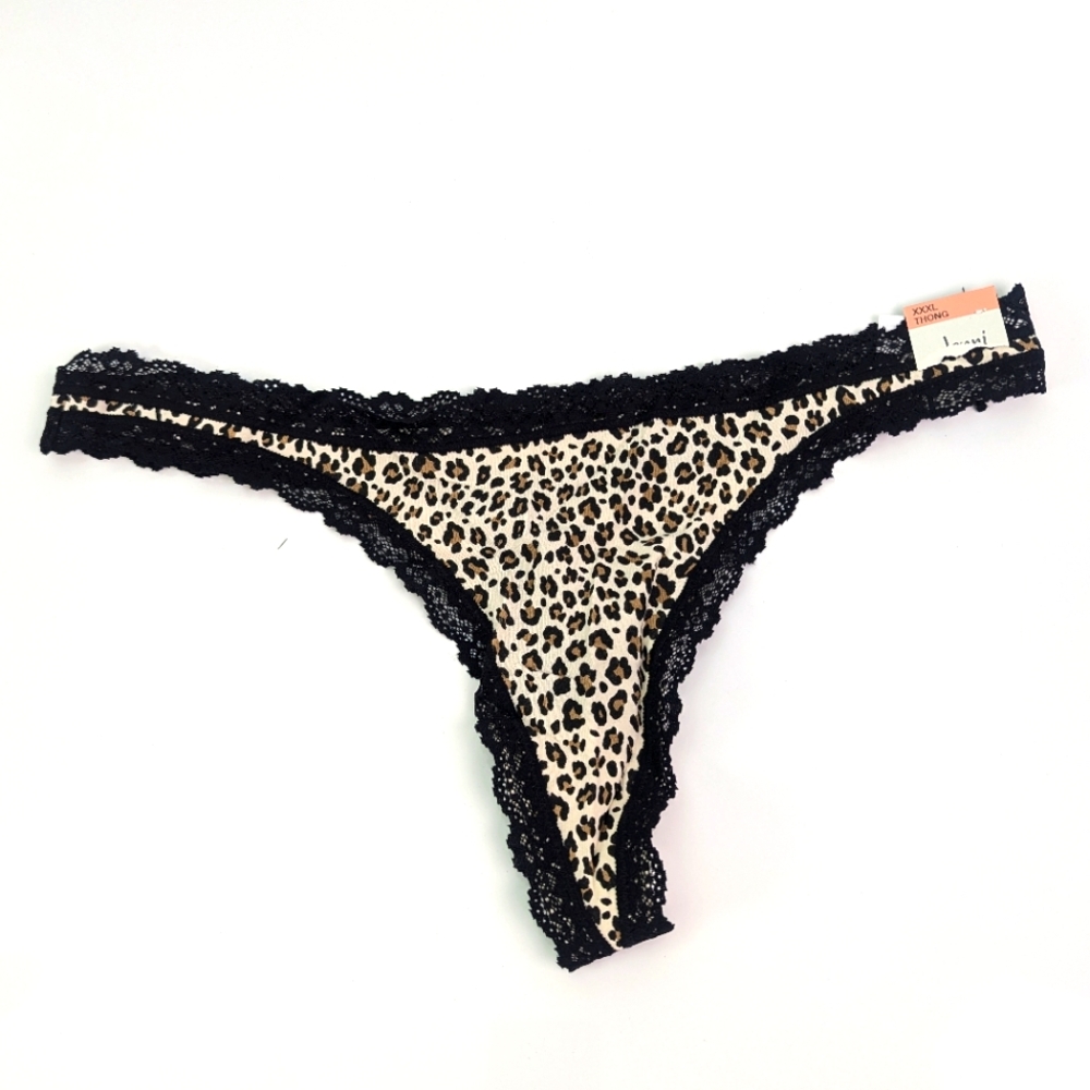Jenni Womens Lace-Trim Thong Wild Leo - Nude XXXL